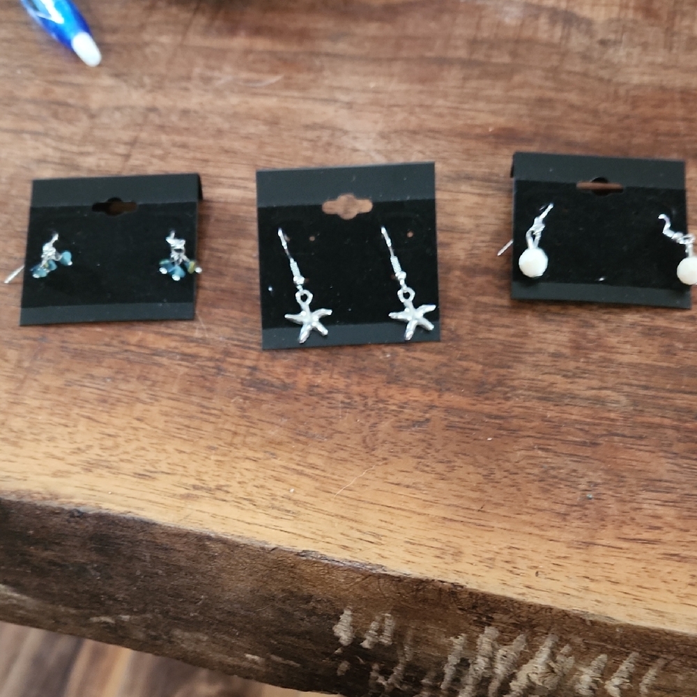 Fashion Jewelry Silver Starfish and White Pearl Earrings Trio
